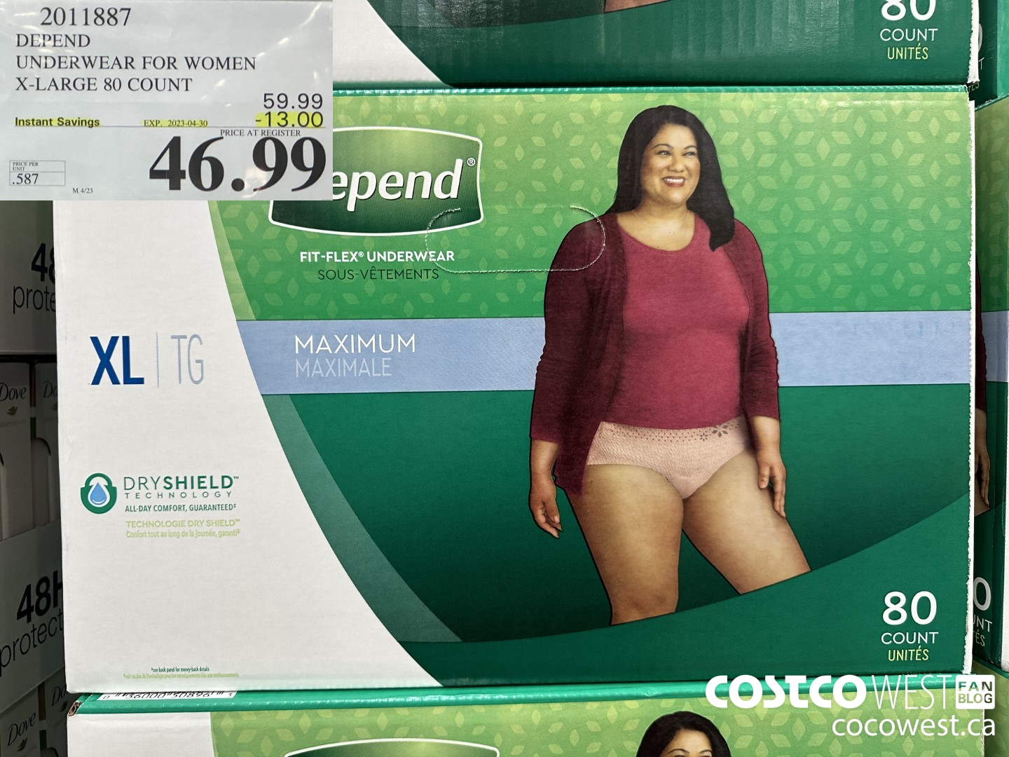 2011887 DEPEND UNDERWEAR FOR WOMEN X-LARGE 80 COUNT ($13.00 INSTANT SAVINGS EXPIRES ON 2023-04-30) $46.99