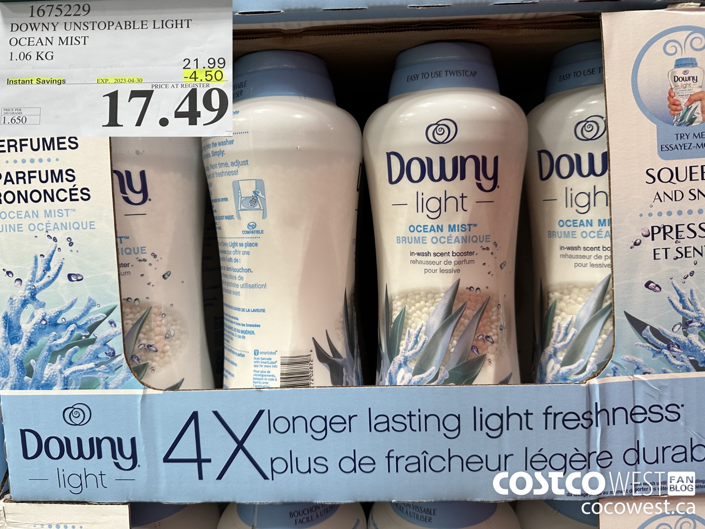 1675229 DOWNY UNSTOPABLE LIGHT OCEAN MIST 1.06 KG ($4.50 INSTANT SAVINGS EXPIRES ON 2023-04-30) $17.49