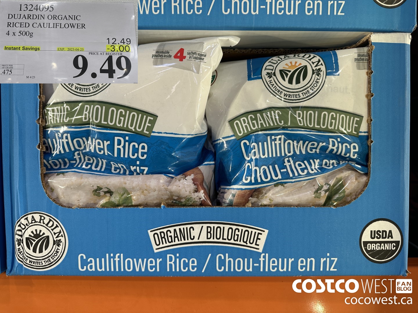 1324095 DUJARDIN ORGANIC RICED CAULIFLOWER 4 X 500 G ($3.00 INSTANT SAVINGS EXPIRES ON 2023-04-23) $9.49