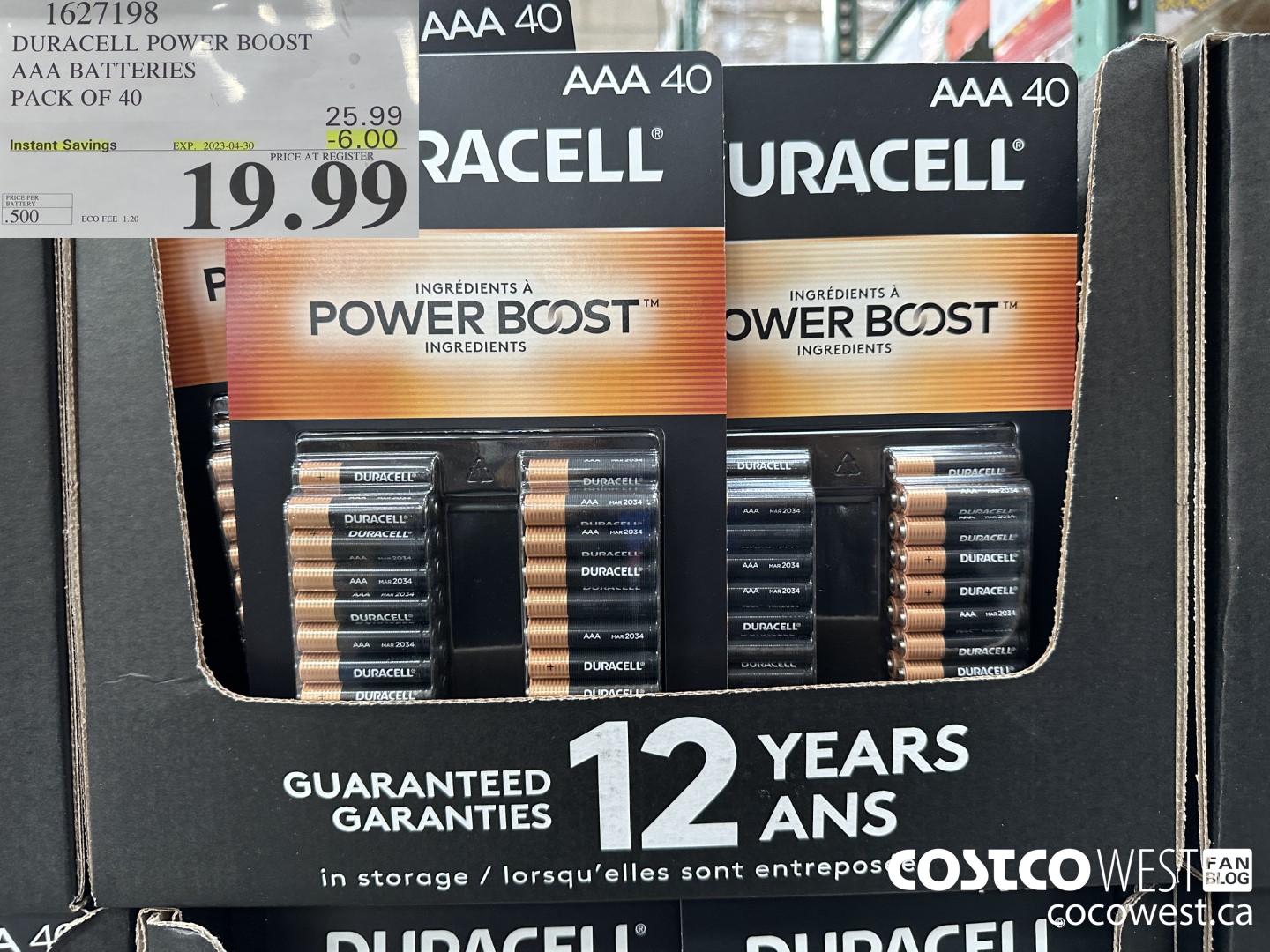 1627198 DURACELL POWER BOOST AAA BATTERIES PACK OF 40 ($6.00 INSTANT SAVINGS EXPIRES ON 2023-04-30) $19.99
