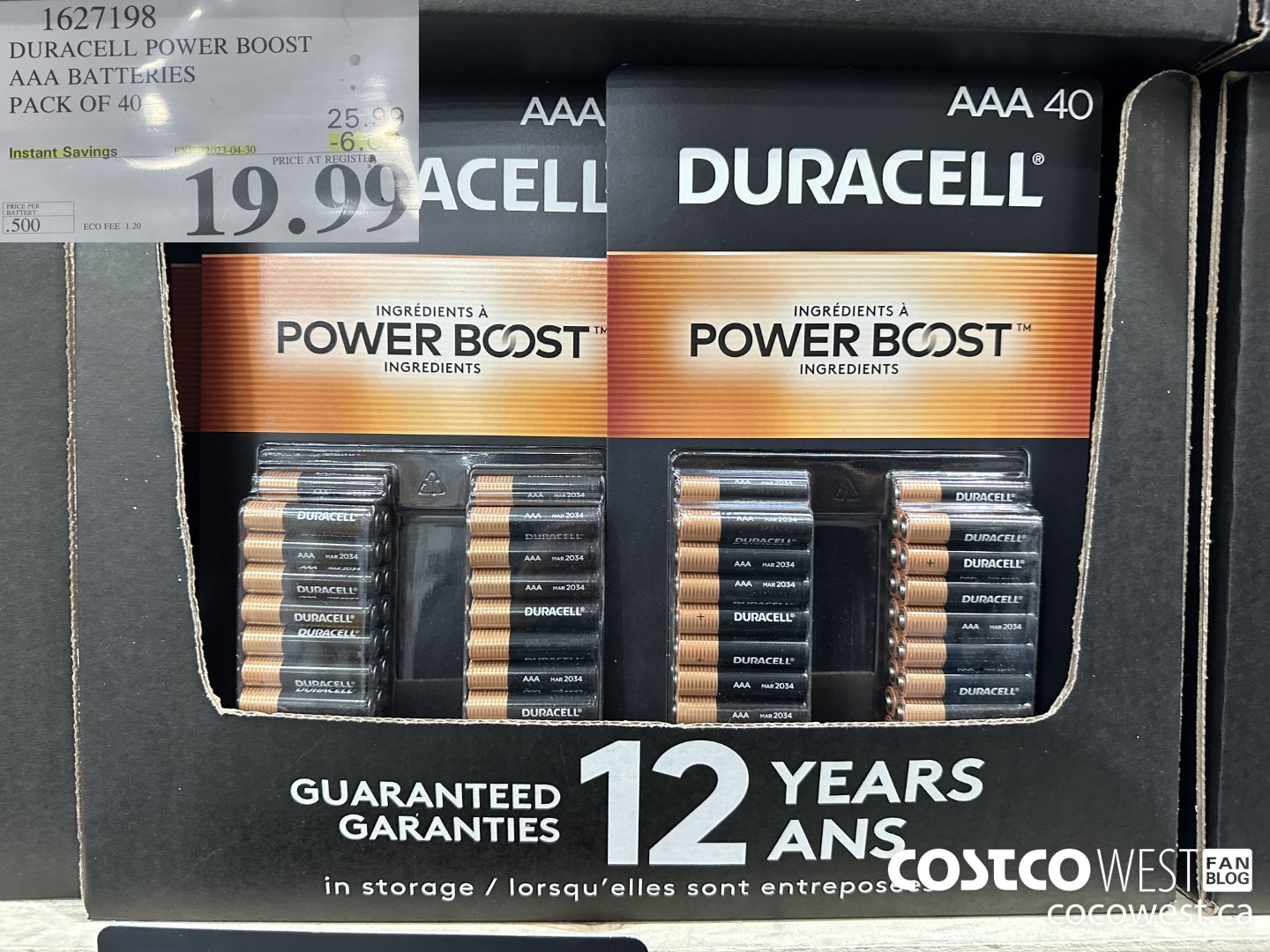 1627198 DURACELL POWER BOOST AAA BATTERIES PACK OF 40 ($6.00 INSTANT SAVINGS EXPIRES ON 2023-04-30) $19.99