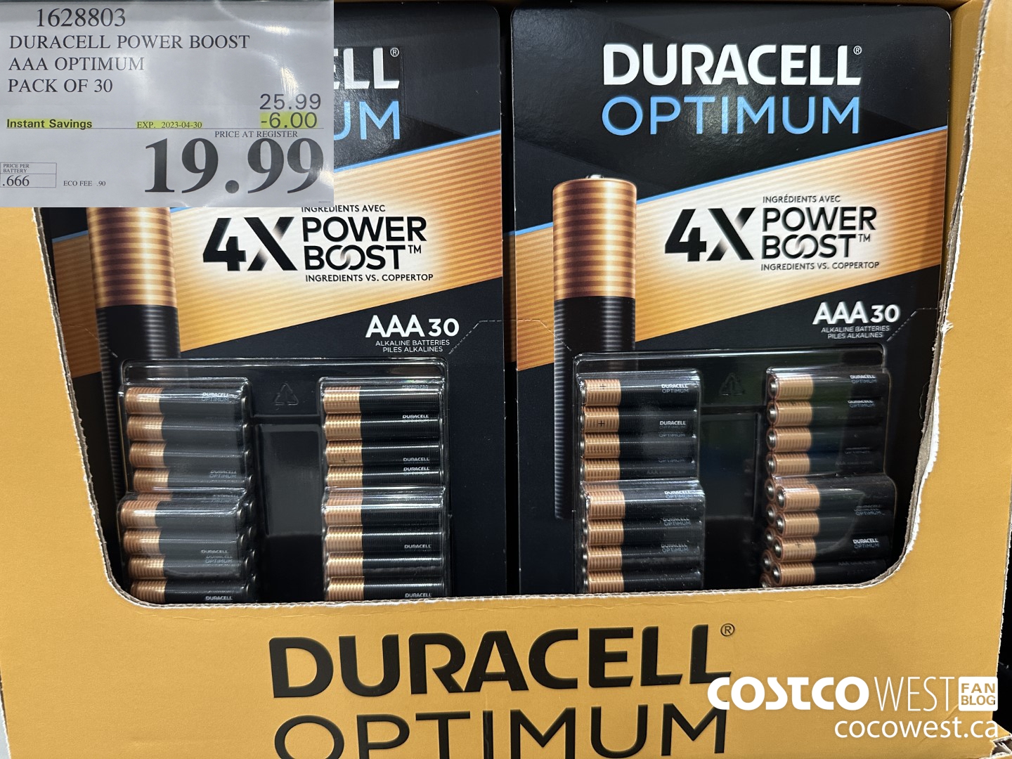 1628803 DURACELL POWER BOOST AAA OPTIMUM PACK OF 30 ($6.00 INSTANT SAVINGS EXPIRES ON 2023-04-30) $19.99