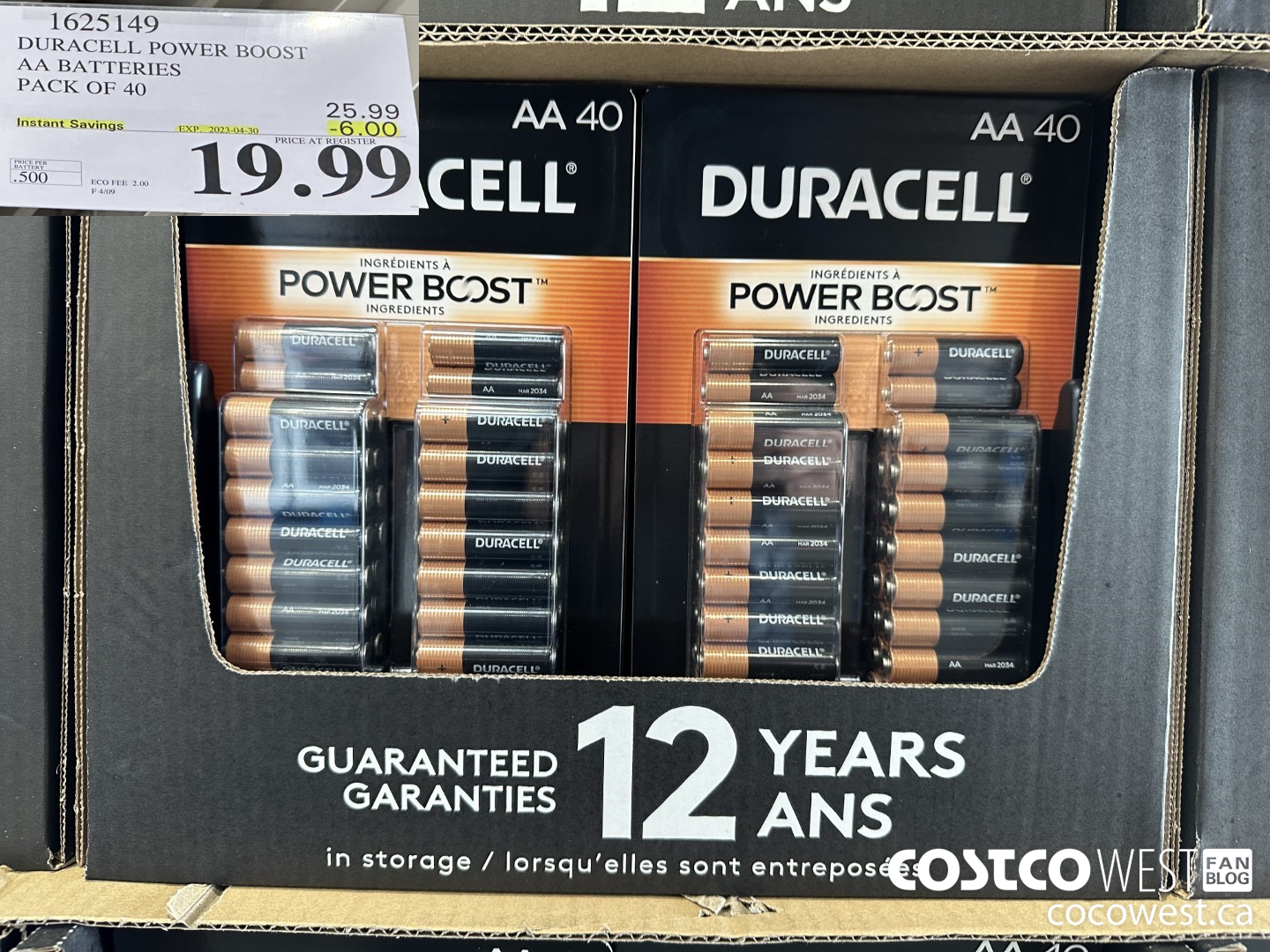 1625149 DURACELL POWER BOOST AA BATTERIES PACK OF 40 ($6.00 INSTANT SAVINGS EXPIRES ON 2023-04-30) $19.99