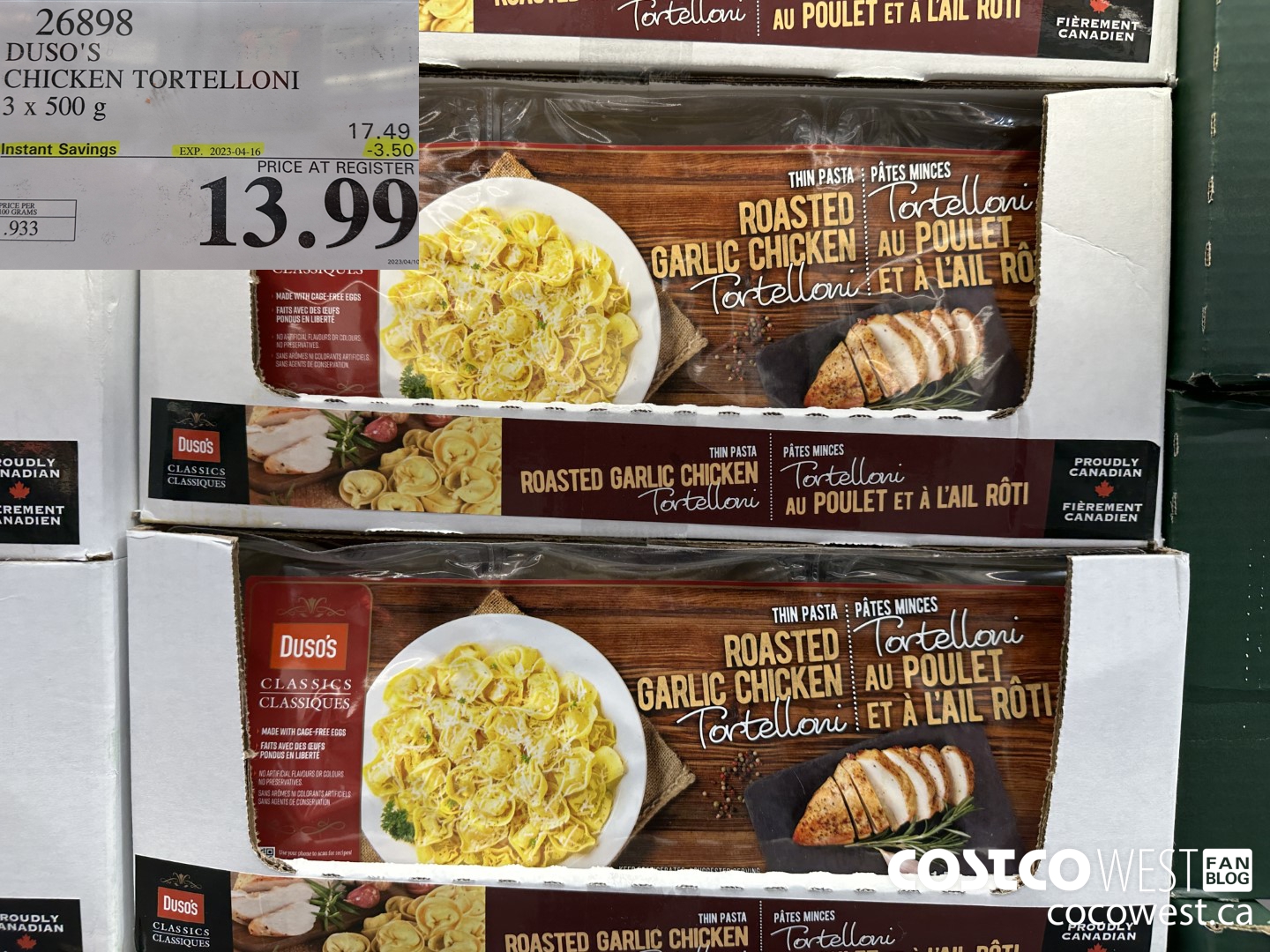 26898 DUSO'S CHICKEN TORTELLONI 3 x 500g ($3.50 INSTANT SAVINGS EXPIRES ON 2023-04-16) $13.99