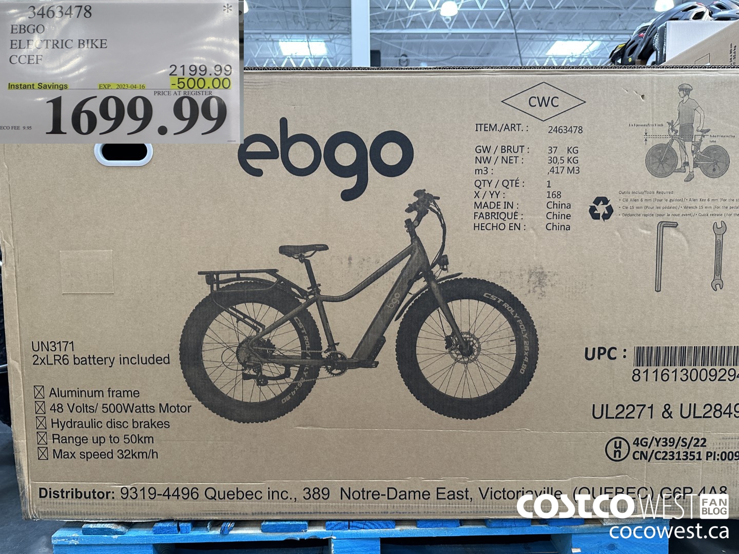 3463478 EBGO ELECTRIC BIKE CCEF ($500.00 INSTANT SAVINGS EXPIRES ON 2023-04-16) $1699.99