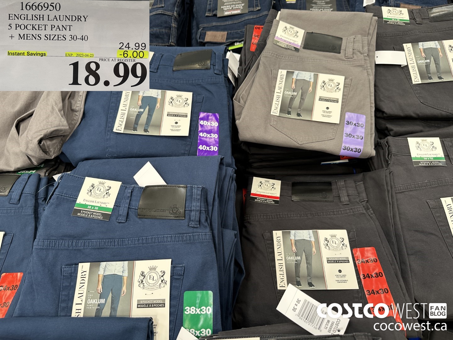 1666950 ENGLISH LAUNDRY 5 POCKET PANT MENS SIZES 30-40 ($6.00 INSTANT SAVINGS EXPIRES ON 2023-04-23) $18.99