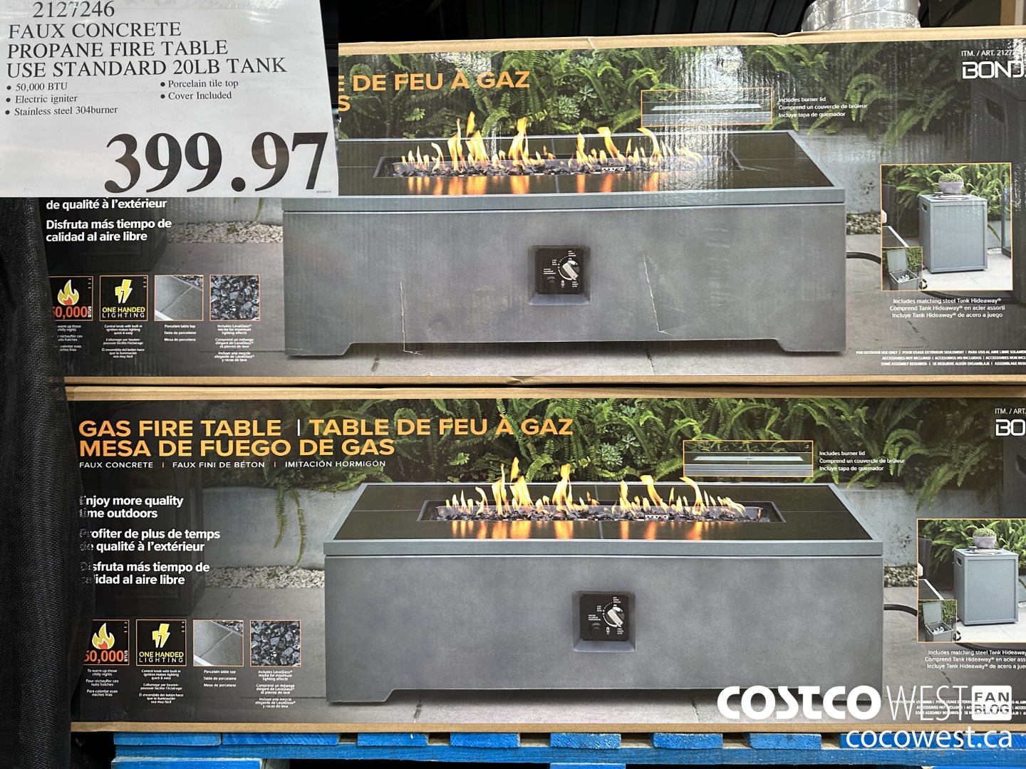 2127246 FAUX CONCRETE PROPANE FIRE TABLE USE STANDARD 20LB TANK $399.97