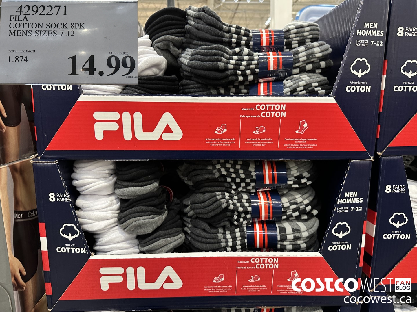 4292271 FILA COTTON SOCK 8PK MENS SIZES 7-12 $14.99