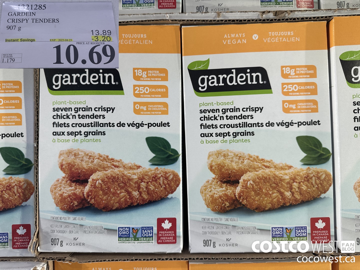 1321285 GARDEIN CRISPY TENDERS 907 g ($3.20 INSTANT SAVINGS EXPIRES ON 2023-04-23) $10.69