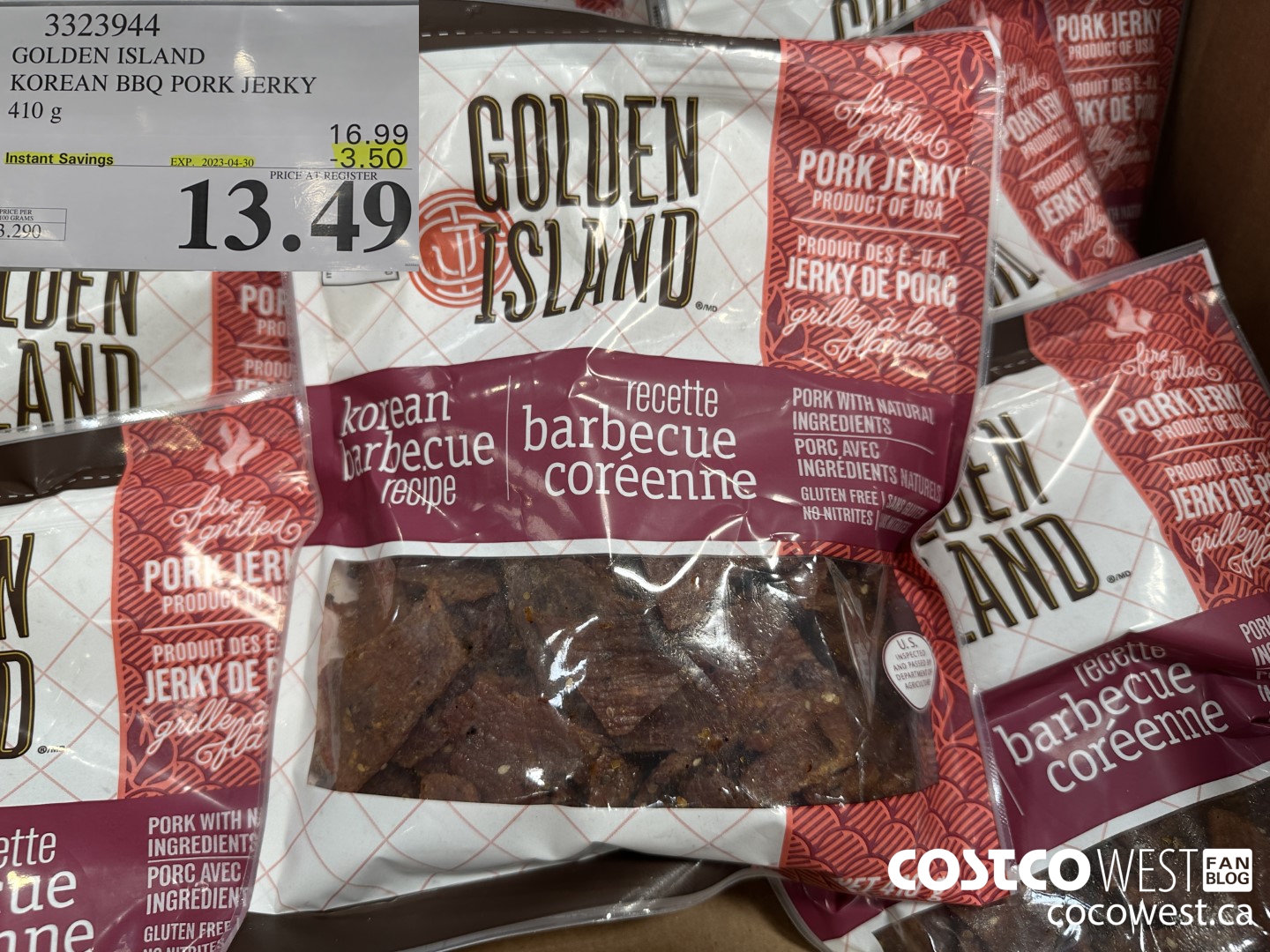 3323944 GOLDEN ISLAND KOREAN BBQ PORK JERKY 410G ($3.50 INSTANT SAVINGS EXPIRES ON 2023-04-30) $13.49