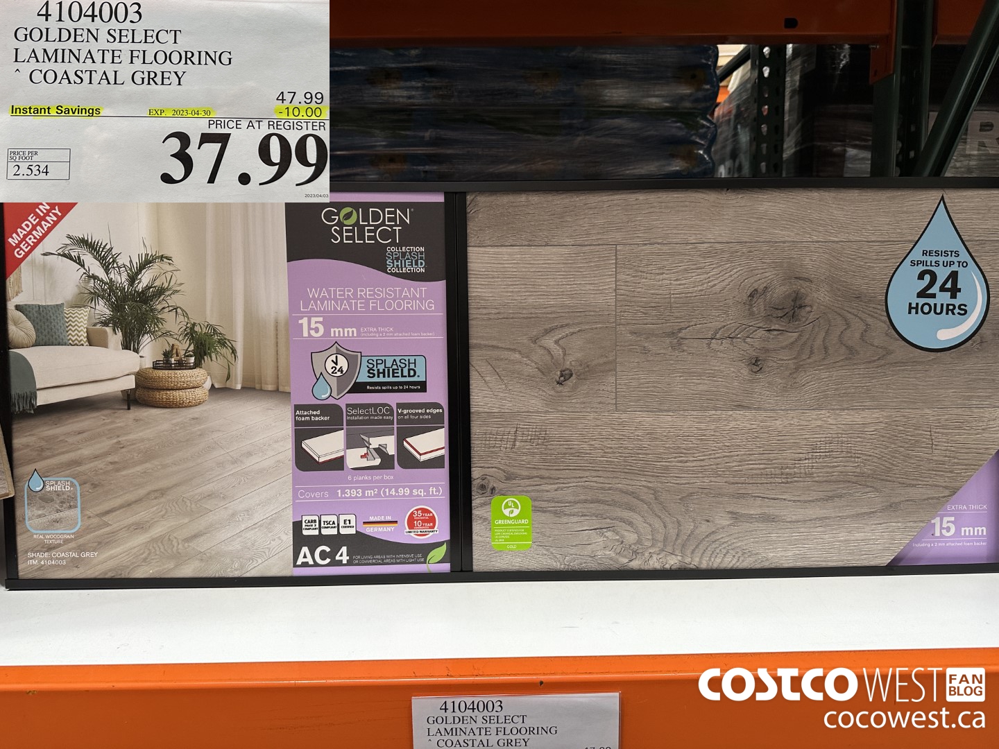 4104003 GOLDEN SELECT LAMINATE FLOORING COASTAL GREY ($10.00 INSTANT SAVINGS EXPIRES ON 2023-04-30) $37.99