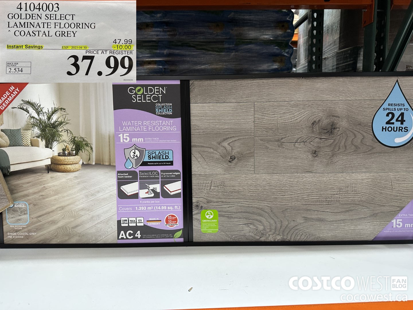 4104003 GOLDEN SELECT LAMINATE FLOORING COASTAL GREY ($10.00 INSTANT SAVINGS EXPIRES ON 2023-04-30) $37.99