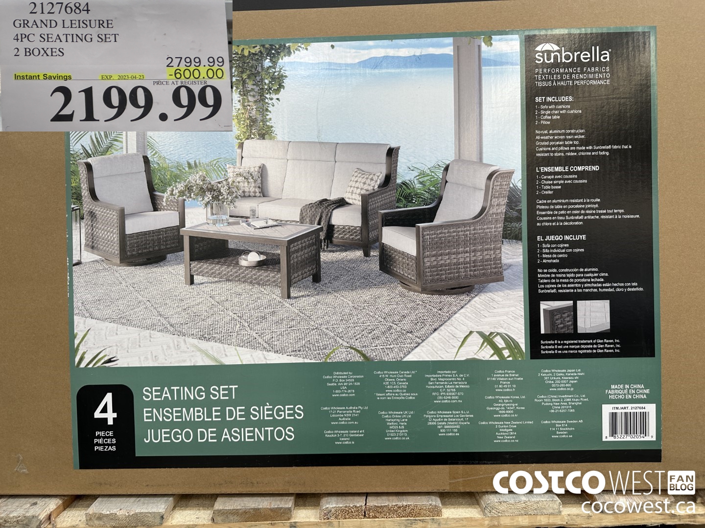 2127684 GRAND LEISURE 4PC SEATING SET 2 BOXES ($600.00 INSTANT SAVINGS EXPIRES ON 2023-04-23) $2199.99