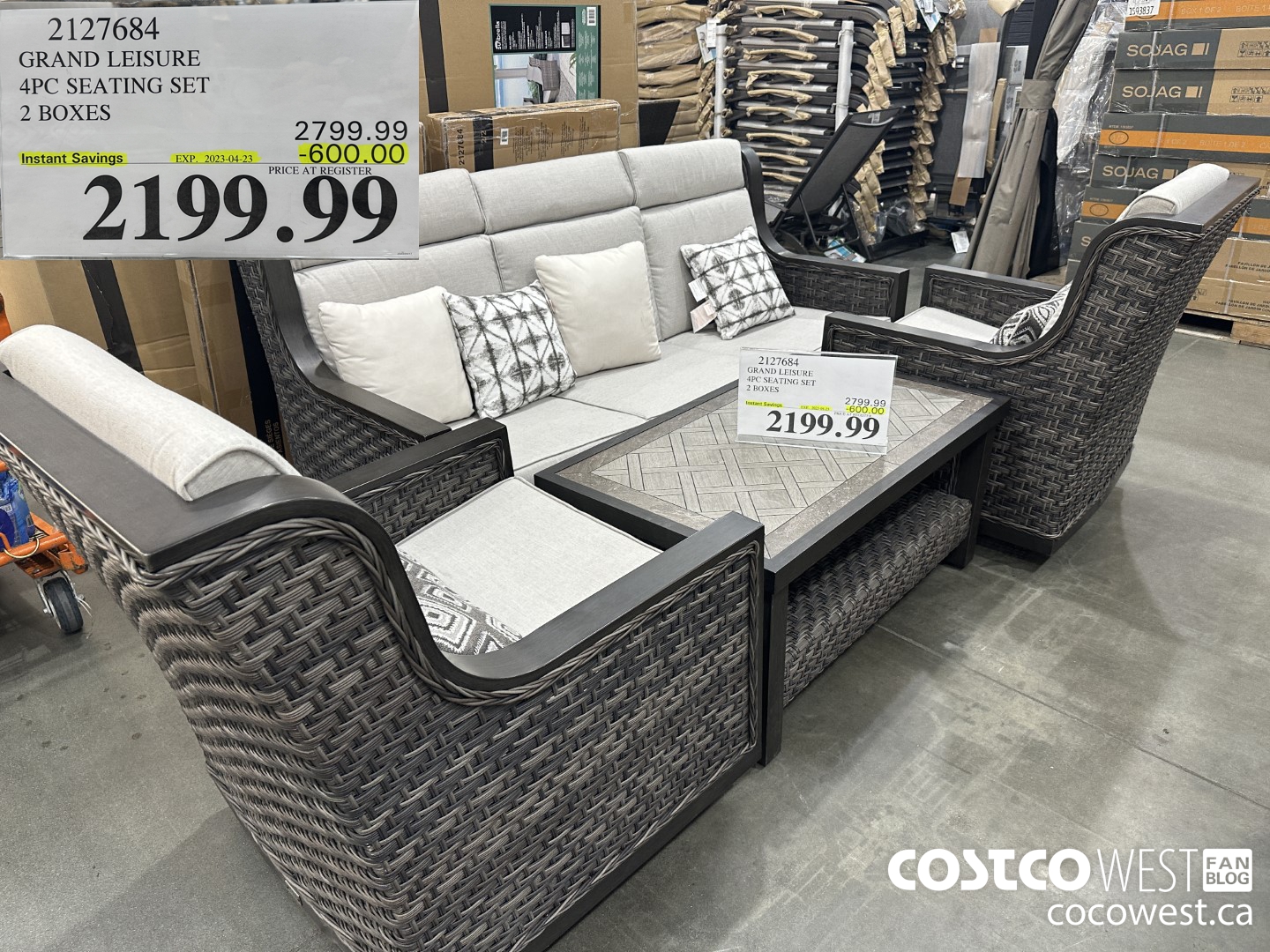2127684 GRAND LEISURE 4PC SEATING SET 2 BOXES ($600.00 INSTANT SAVINGS EXPIRES ON 2023-04-23) $2199.99