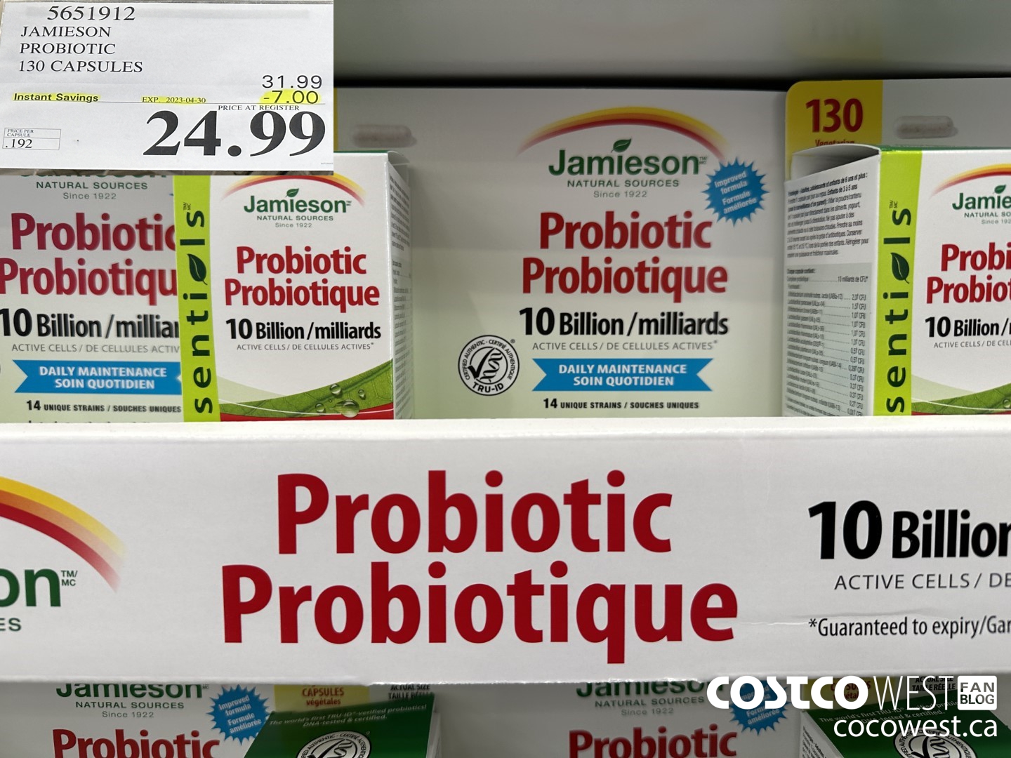 5651912 JAMIESON PROBIOTIC 130 CAPSULES ($7.00 INSTANT SAVINGS EXPIRES ON 2023-04-30) $24.99