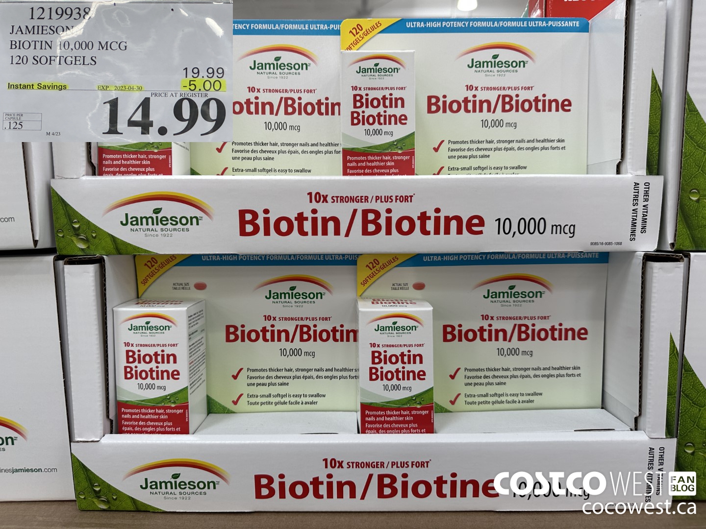 1219938 JAMIESON BIOTIN 10,000 MCG 120 SOFTGELS ($5.00 INSTANT SAVINGS EXPIRES ON 2023-04-30) $14.99