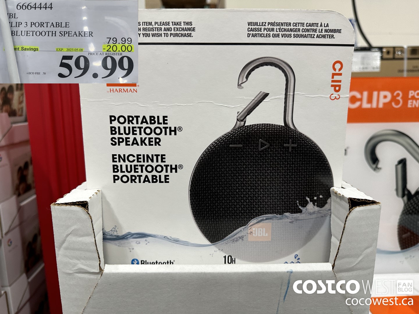 6664444 JBL CLIP 3 PORTABLE BLUETOOTH SPEAKER ($20.00 INSTANT SAVINGS EXPIRES ON 2023-05-08) $59.99