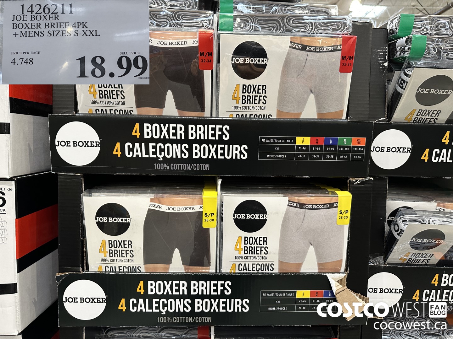1426211 JOE BOXER BOXER BRIEFS 4PK MENS SIZES S-XXL $18.99