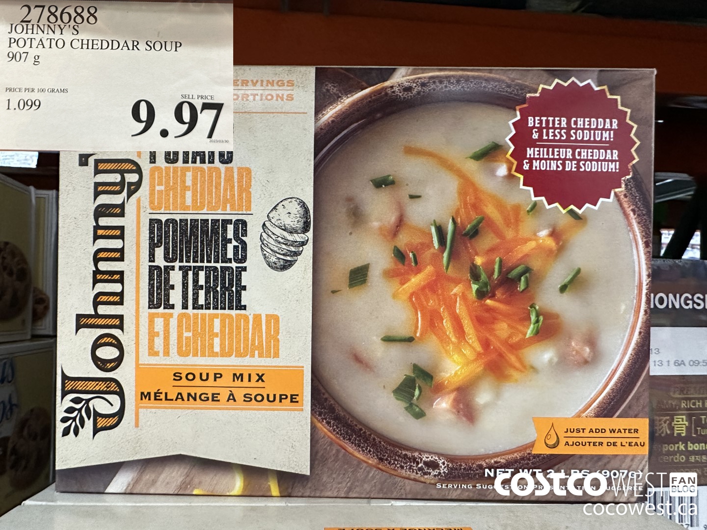 278688 JOHNNY'S POTATO CHEDDAR SOUP 907 g $9.97