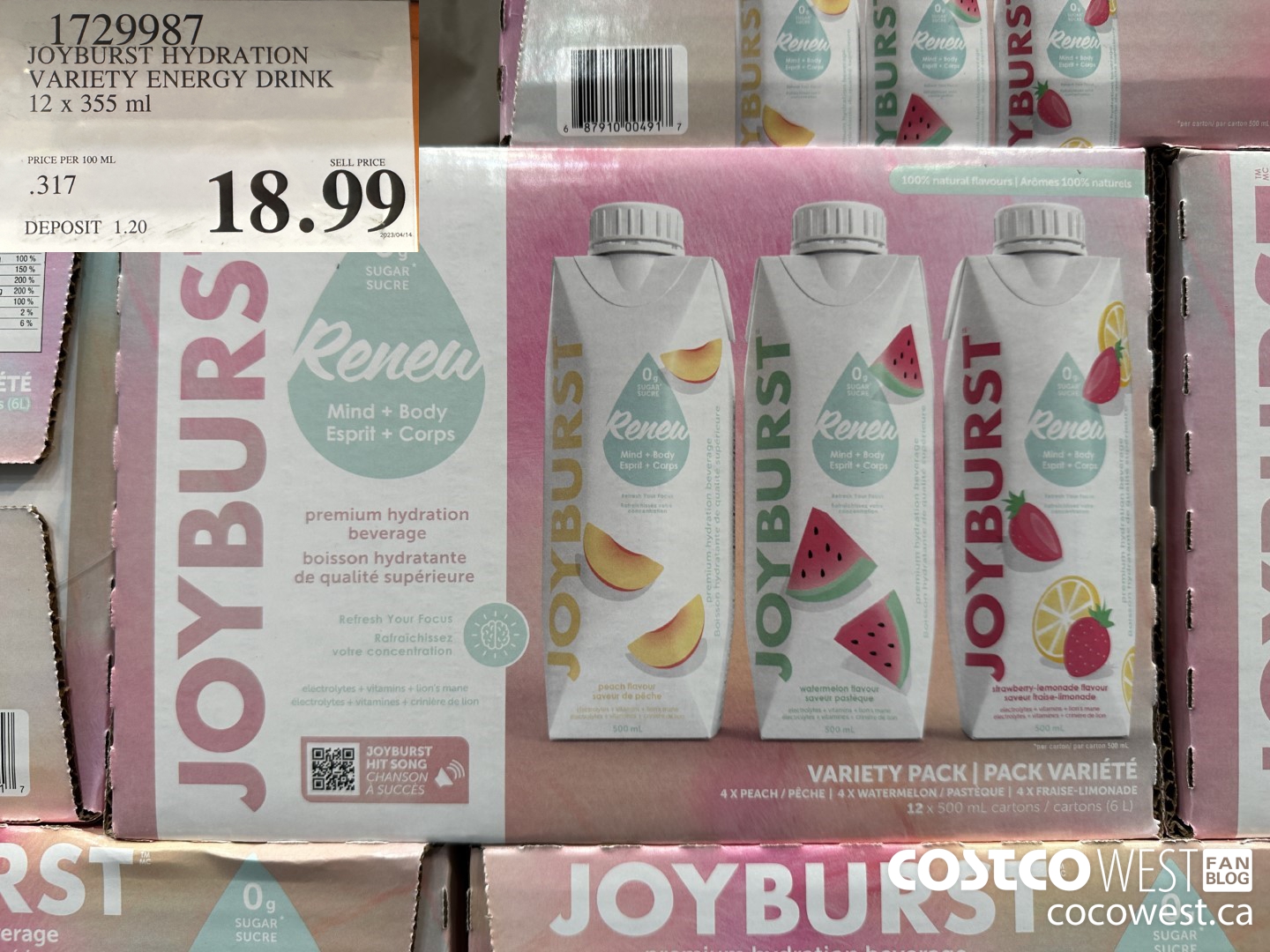 1729987 JOYBURST HYDRATION VARIETY ENERGY DRINK 12 X 355 ML $18.99