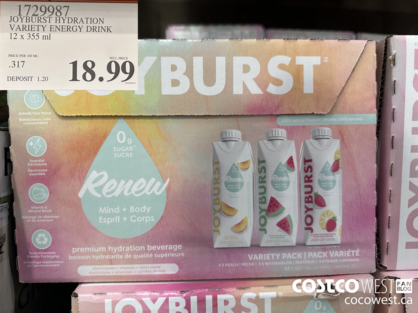 1729987 JOYBURST HYDRATION VARIETY ENERGY DRINK 12 X 355 ML $18.99