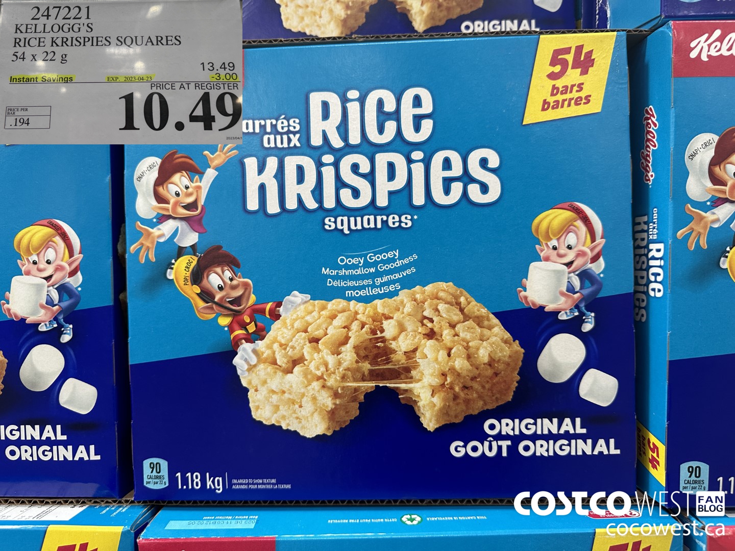 247221 KELLOGG'S RICE KRISPIES SQUARES PACK OF 54 ($3.00 INSTANT SAVINGS EXPIRES ON 2023-04-23) $10.49