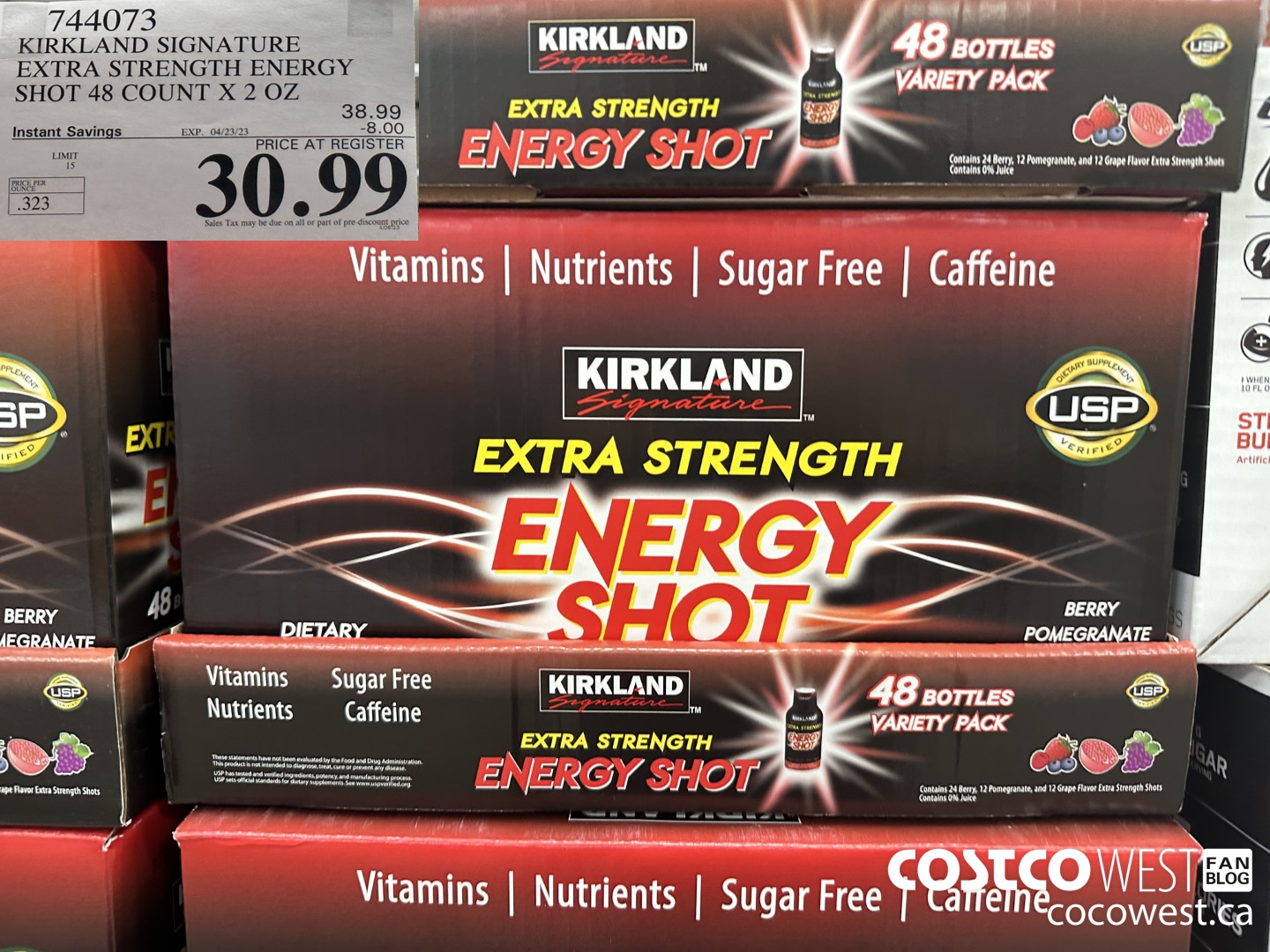744073 KIRKLAND SIGNATURE EXTRA STRENGTH ENERGY SHOT 48 COUNT X 2 OZ ($8.00 INSTANT SAVINGS EXPIRES ON 2023-04-23) $30.99