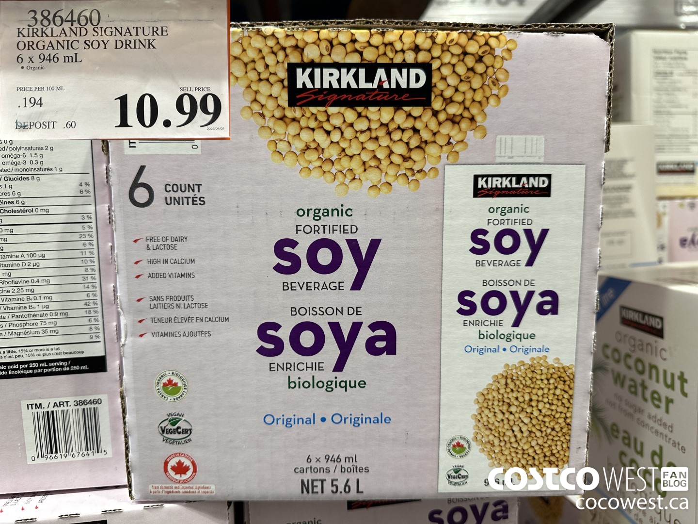 386460 KIRKLAND SIGNATURE ORGANIC SOY DRINK 6 x 946 mL $10.99