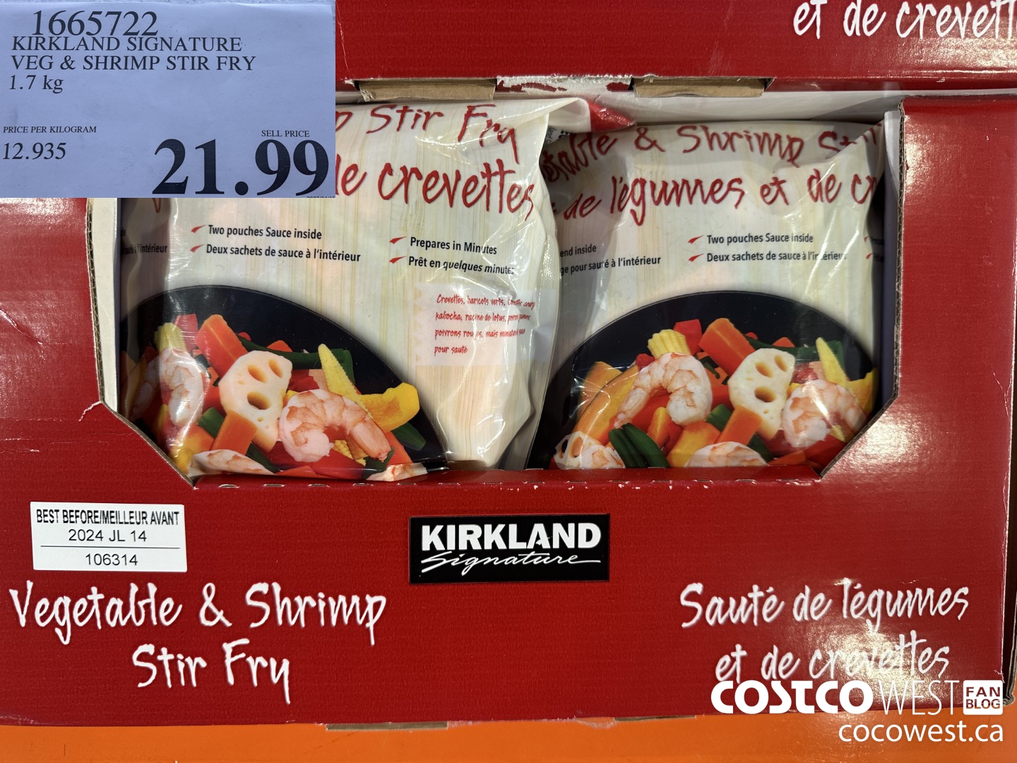 1665722 KIRKLAND SIGNATURE VEG & SHRIMP STIR FRY 1.7 KG $21.99