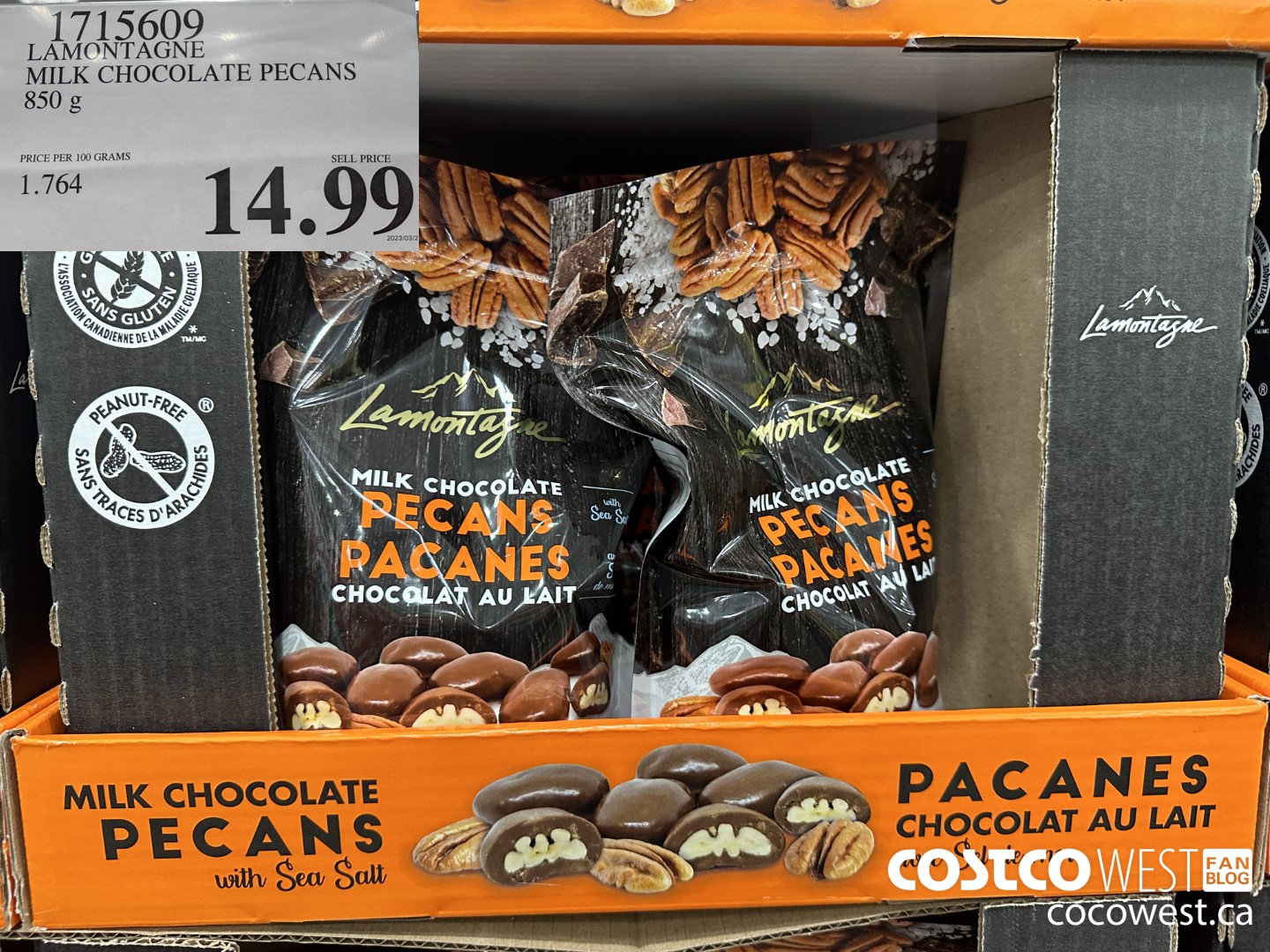 1715609 LAMONTAGNE MILK CHOCOLATE PECANS 850 G $14.99