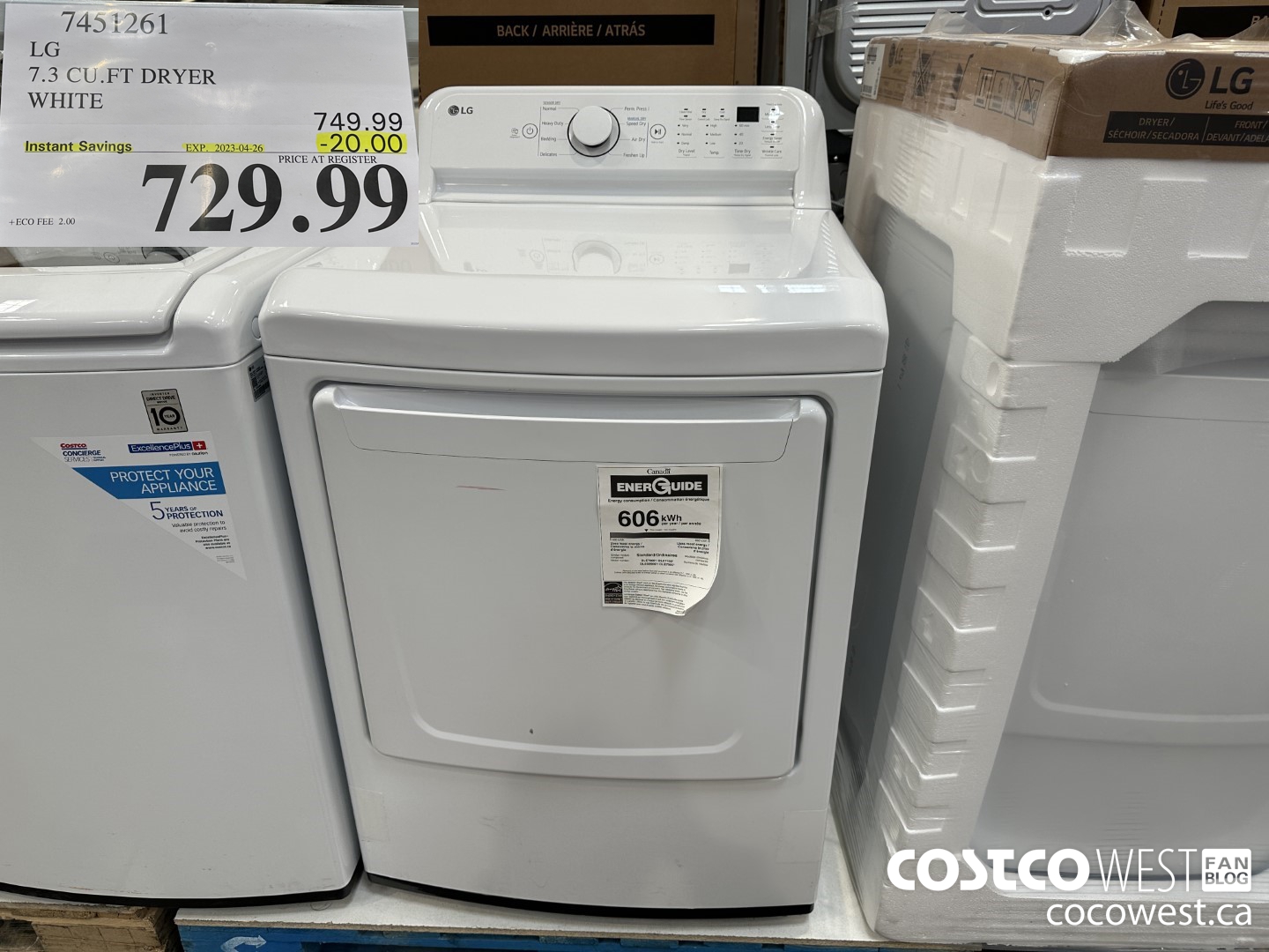7451261 LG 7.3 CU. FT DRYER WHITE ($20.00 INSTANT SAVINGS EXPIRES ON 2023-04-26) $729.99