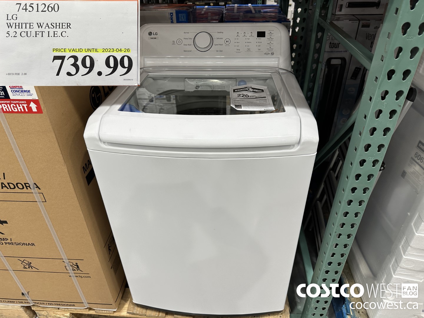 7451260 LG WHITE WASHER 5.2 CU. FT I.E.C. (EXPIRES ON 2023-04-26) $739.99