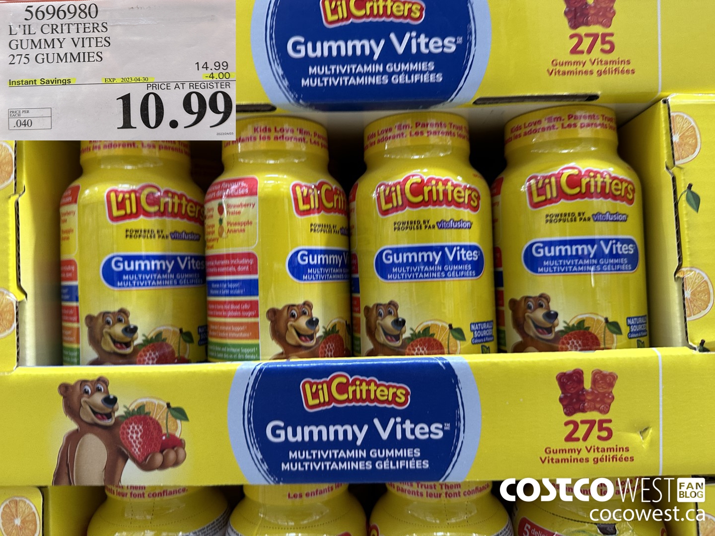 5696980 L'IL CRITTERS GUMMY VITES 275 GUMMIES ($4.00 INSTANT SAVINGS EXPIRES ON 2023-04-30) $10.99