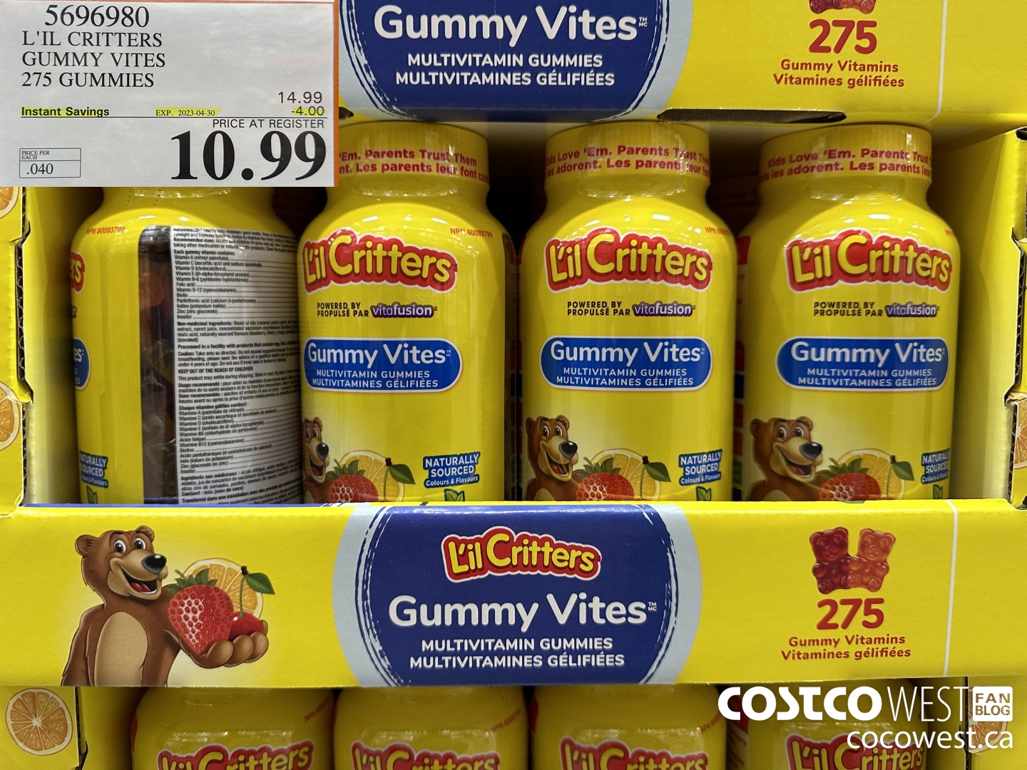 5696980 L'IL CRITTERS GUMMY VITES 275 GUMMIES ($4.00 INSTANT SAVINGS EXPIRES ON 2023-04-30) $10.99