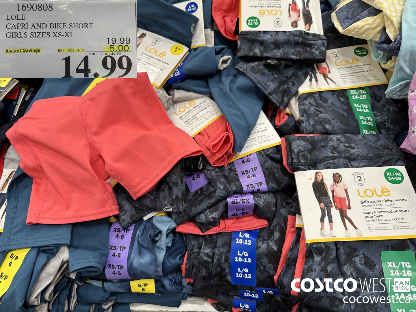 1690808 LOLE CAPRI AND BIKE SHORT GIRLS SIZES XS-XL ($5.00 INSTANT SAVINGS EXPIRES ON 2023-04-16) $14.99