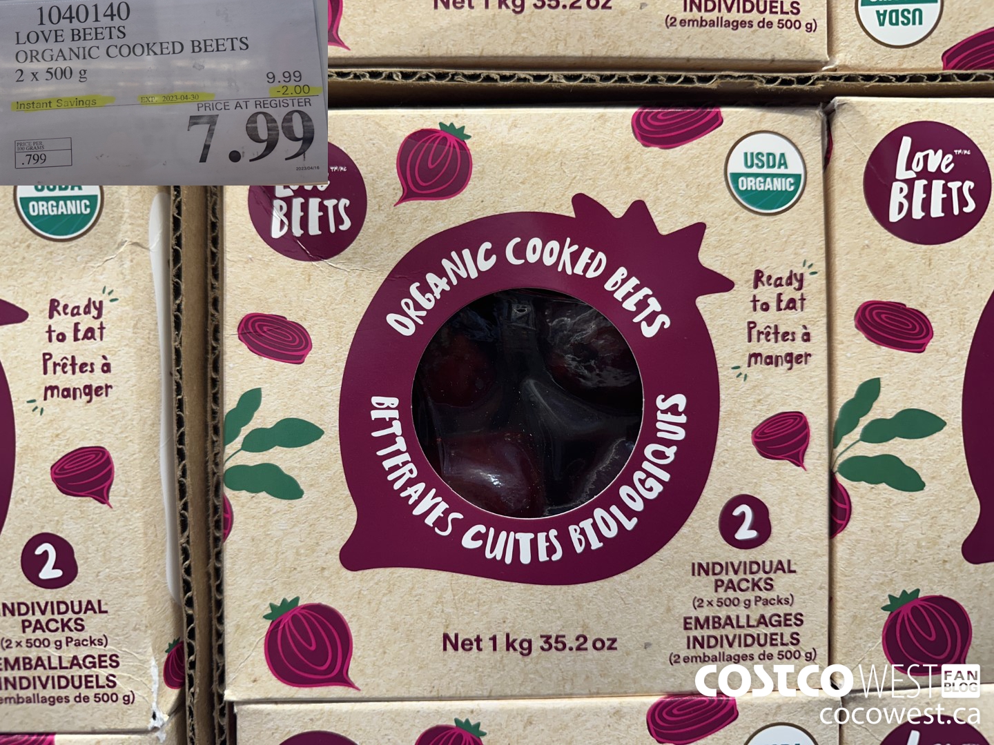 1040140 LOVE BEETS ORGANIC COOKED BEETS 1KG ($2.00 INSTANT SAVINGS EXPIRES ON 2023-04-30) $7.99