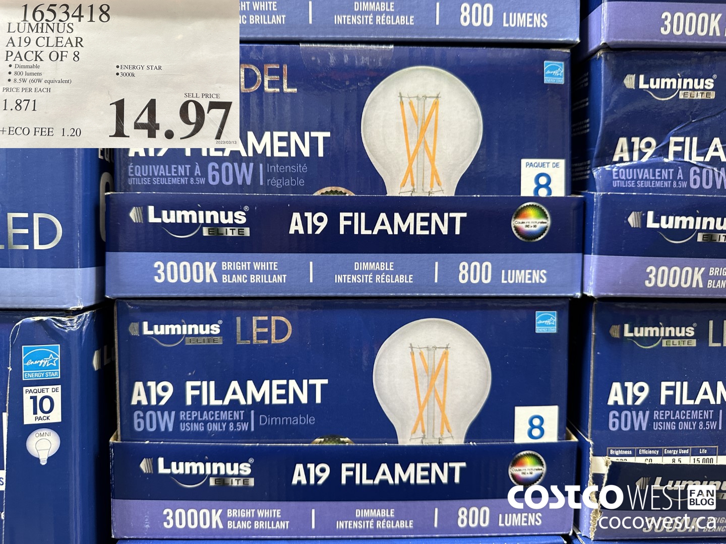 1653418 LUMINUS A19 CLEAR PACK OF 8 $14.97