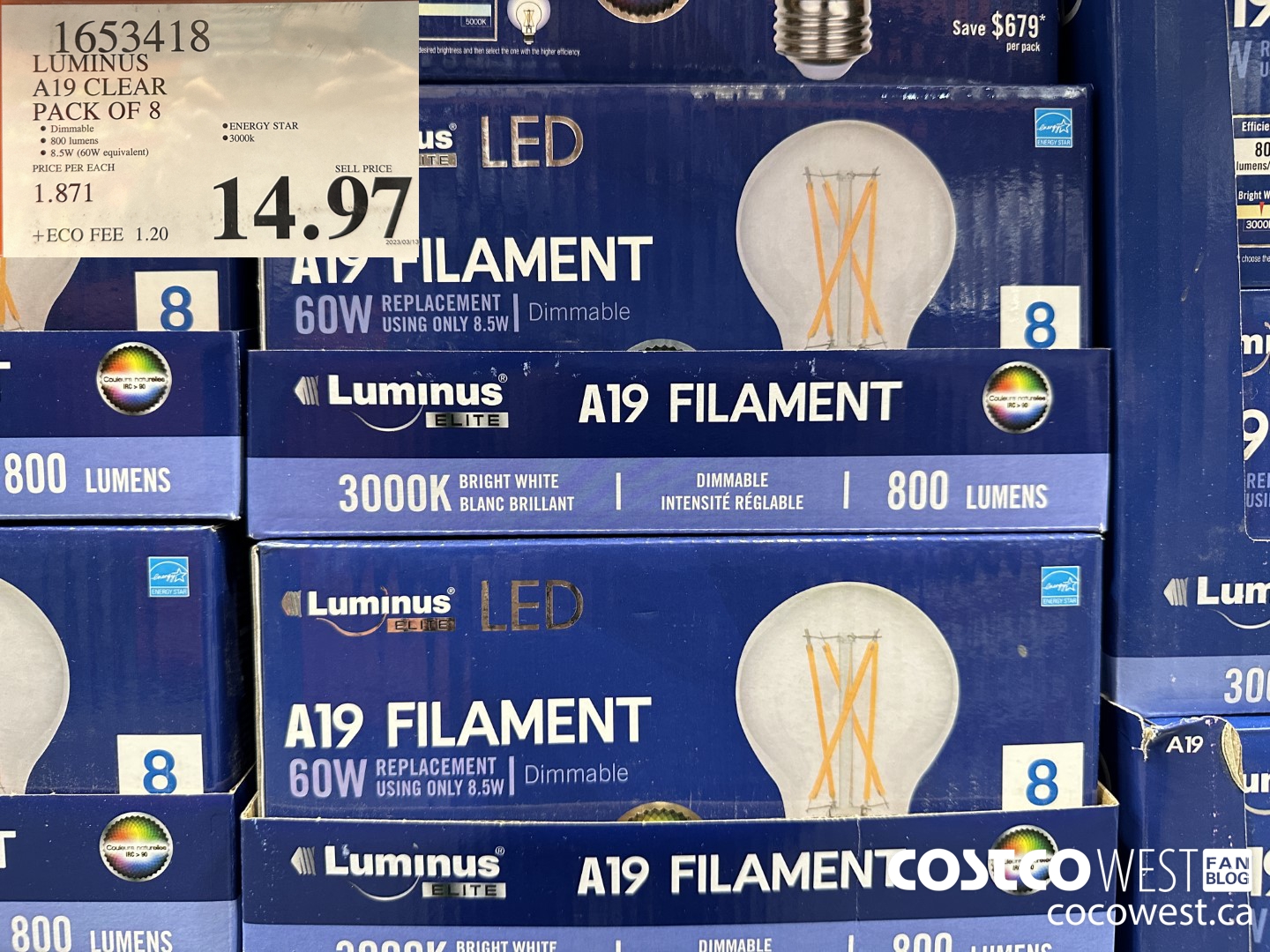 1653418 LUMINUS A19 CLEAR PACK OF 8 $14.97