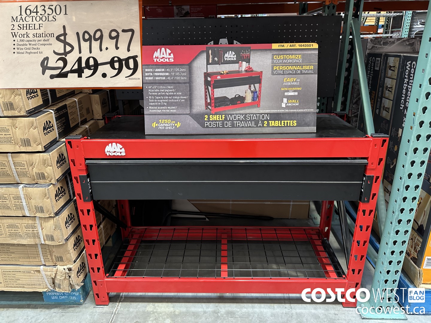 1643501 MACTOOLS 2 SHELF WORK STATION $199.97