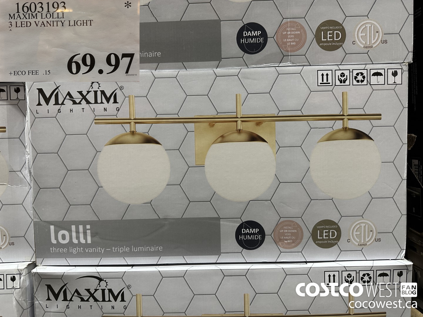 1603193 MAXIM LOLLI 3 LED VANITY LIGHT $69.97