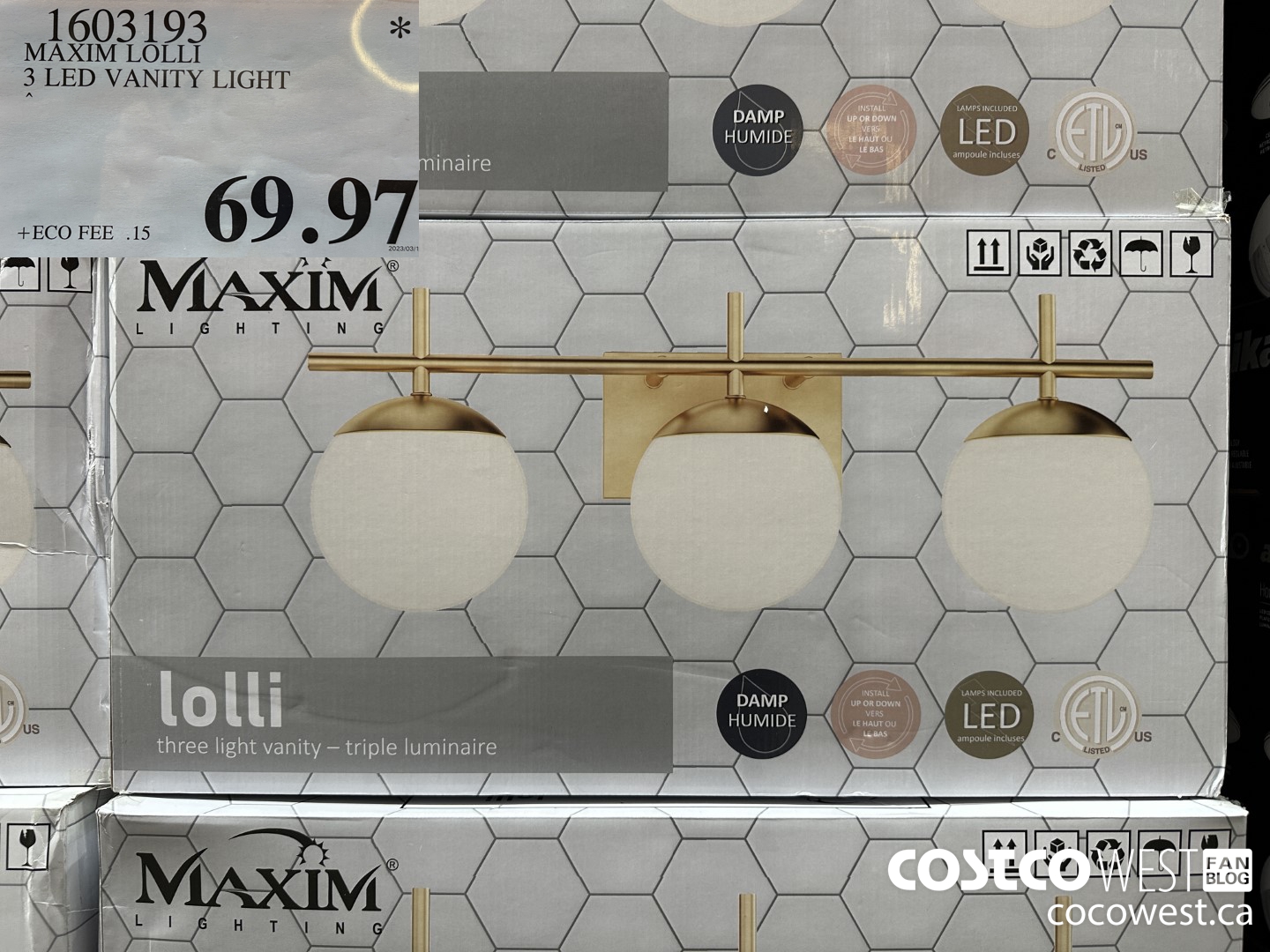 1603193 MAXIM LOLLI 3 LED VANITY LIGHT $69.97