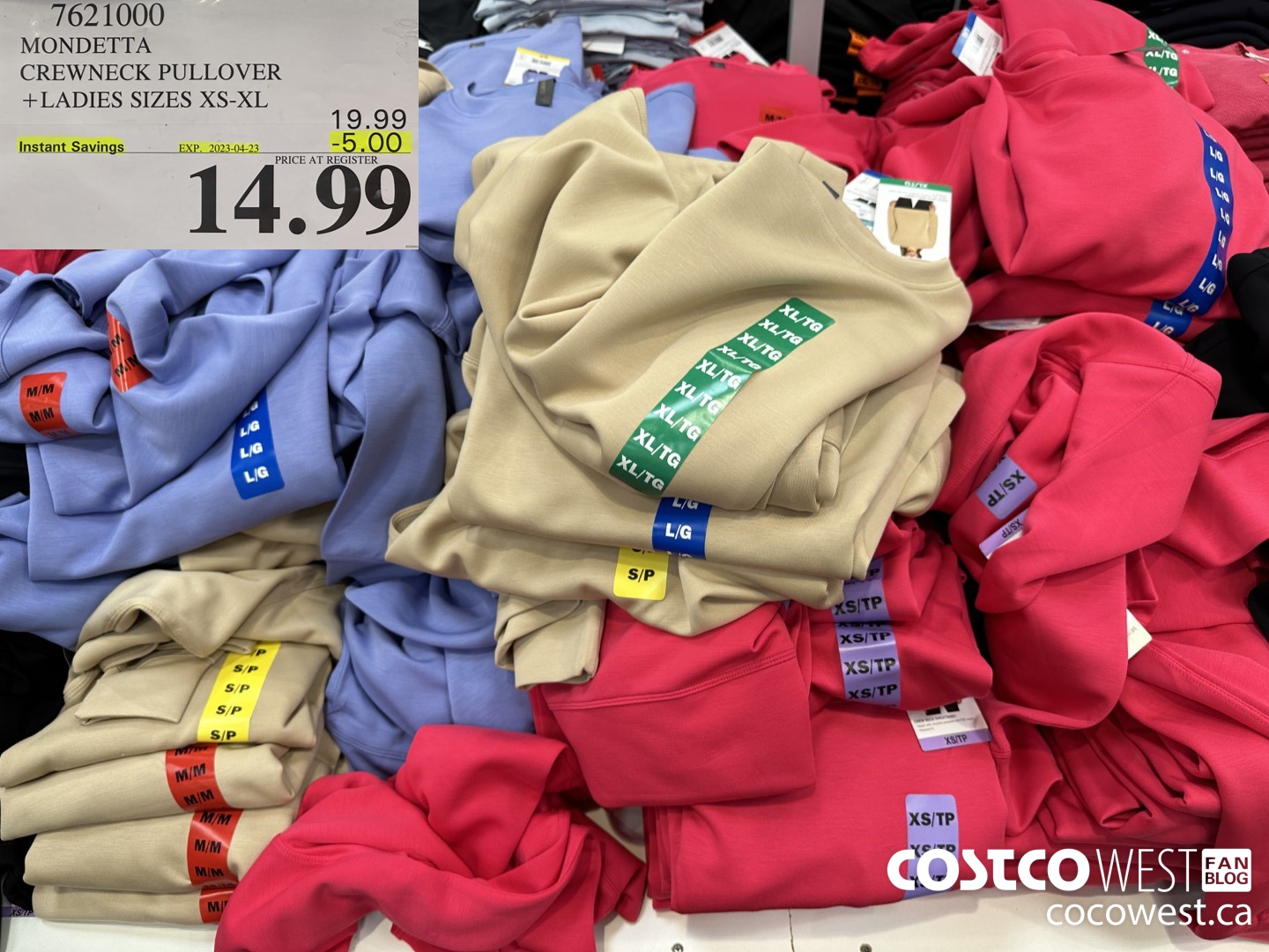 7621000 MONDETTA CREWNECK PULLOVER LADIES SIZES XS-XL ($5.00 INSTANT SAVINGS EXPIRES ON 2023-04-23) $14.99