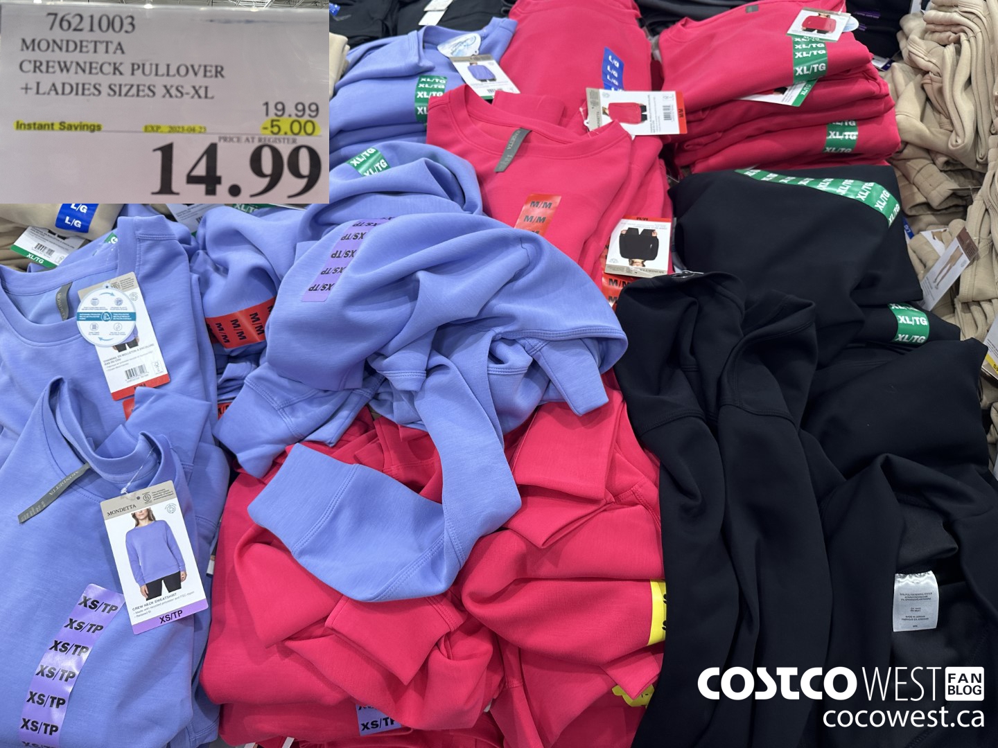 7621003 MONDETTA CREWNECK PULLOVER LADIES SIZES XS-XL ($5.00 INSTANT SAVINGS EXPIRES ON 2023-04-23) $14.99