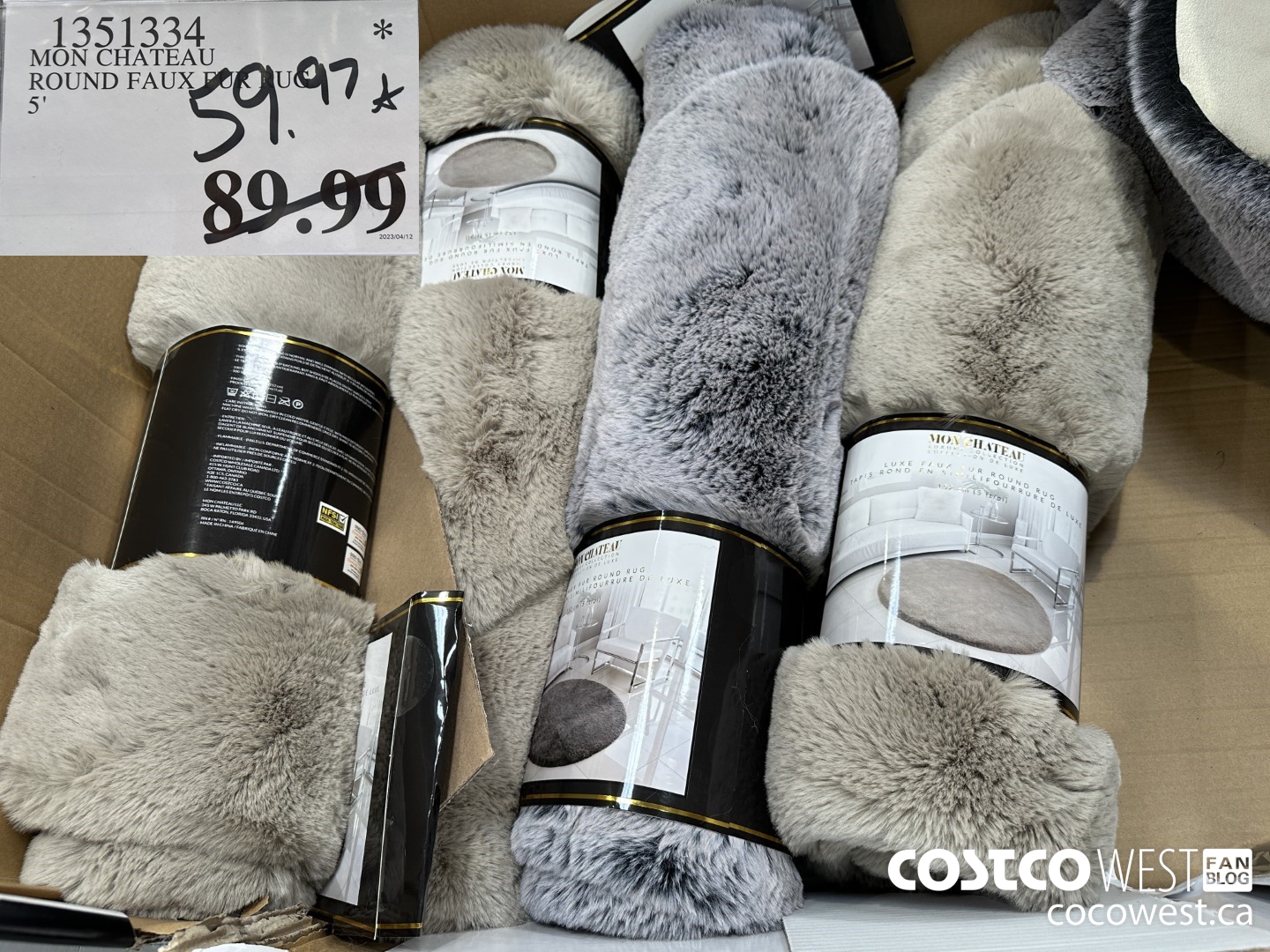 1351334 MON CHATEAU ROUND FAUX FUR RUG 5' $59.97