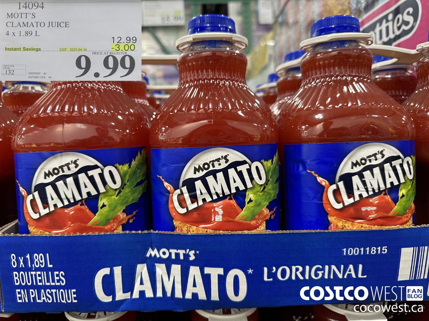 14094 MOTTS CLAMATO JUICE 4 X 1.89 L ($3.00 INSTANT SAVINGS EXPIRES ON 2023-04-16) $9.99