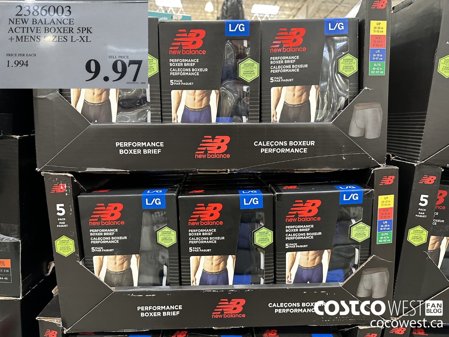 2386003 NEW BALANCE ACTIVE BOXER 5PK MENS SIZES L-XL $9.97