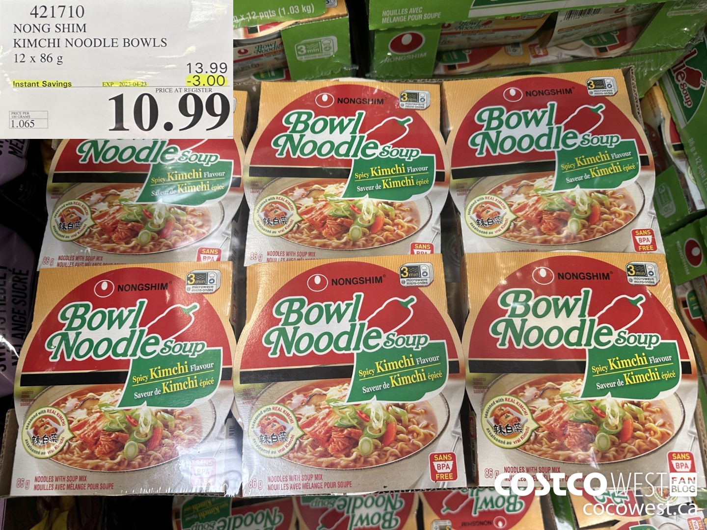 421710 NONG SHIM KIMCHI NOODLE BOWLS 12 x 86g ($3.00 INSTANT SAVINGS EXPIRES ON 2023-04-23) $10.99