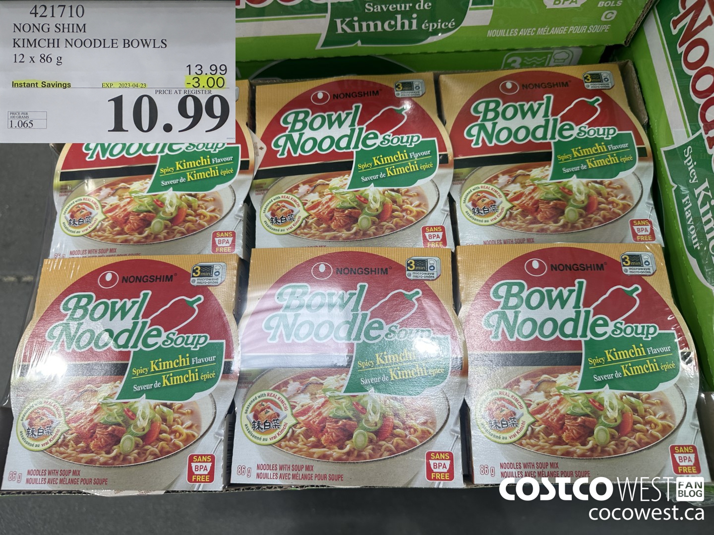 421710 NONG SHIM KIMCHI NOODLE BOWLS 12 x 86g ($3.00 INSTANT SAVINGS EXPIRES ON 2023-04-23) $10.99