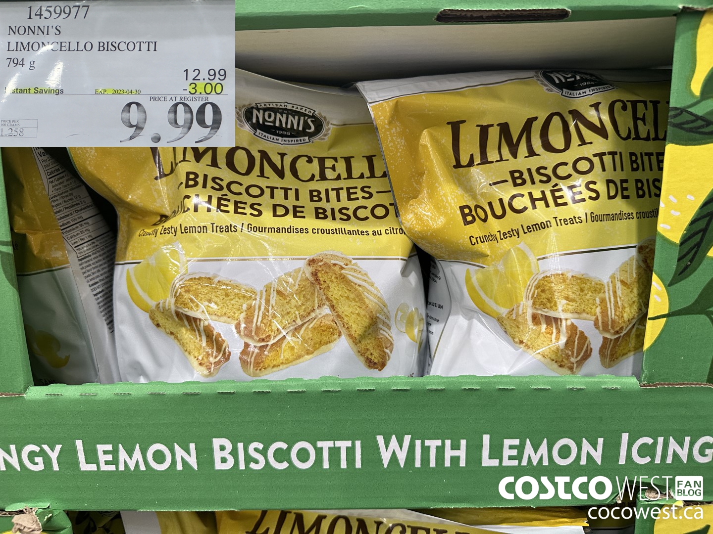 1459977 NONNI'S LIMONCELLO BISCOTTI BITES 794 g ($3.00 INSTANT SAVINGS EXPIRES ON 2023-04-30) $9.99