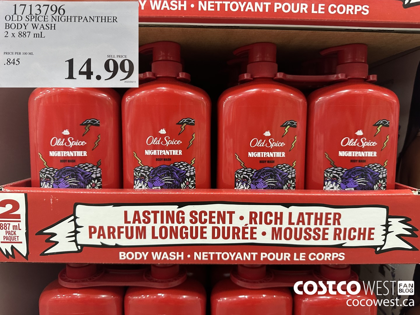 1713796 OLD SPICE NIGHTPANTHER BODY WASH 2 X 887 ML $14.99
